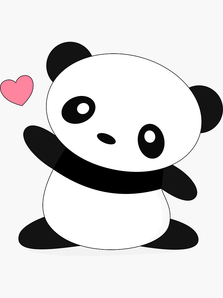 Kawaii Cute Panda With Heart - Panda - Sticker