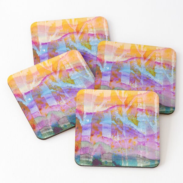 Item preview, Rainbow Birchtree Mountains Abstract Watercolor Double Exposure Painting designed and sold by JoanneHerrmann.
