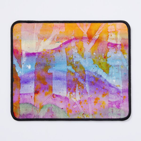 Item preview, Rainbow Birchtree Mountains Abstract Watercolor Double Exposure Painting designed and sold by JoanneHerrmann.