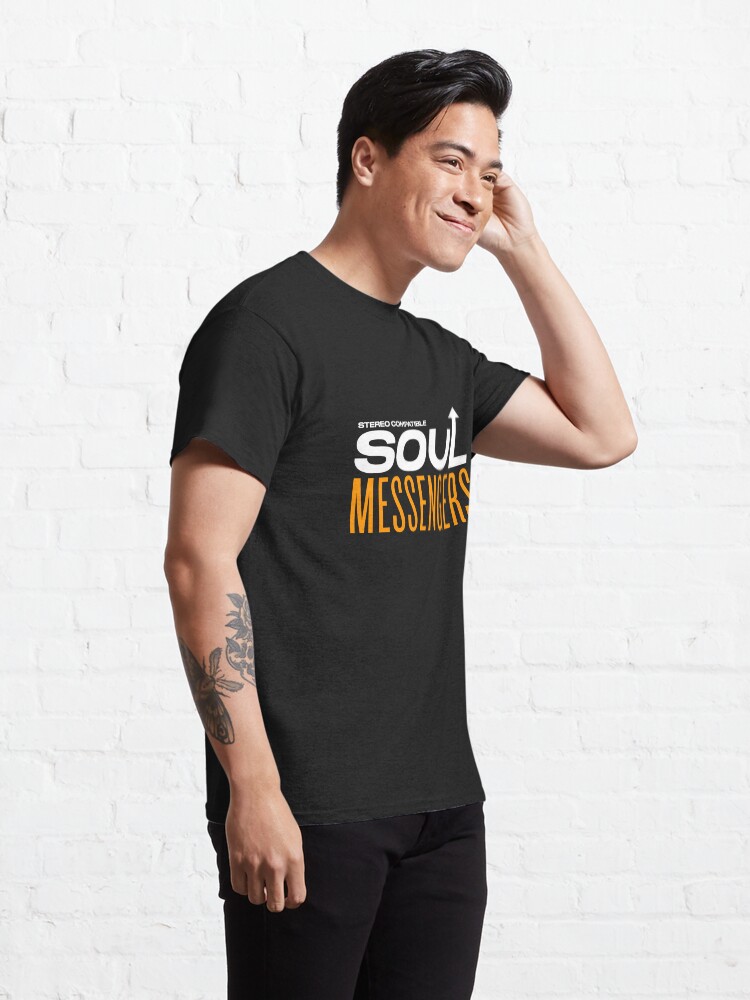 Thumbnail 5 of 7, Classic T-Shirt, Soul Messengers - Stereo Compatible (White Text) designed and sold by Guitarmony.