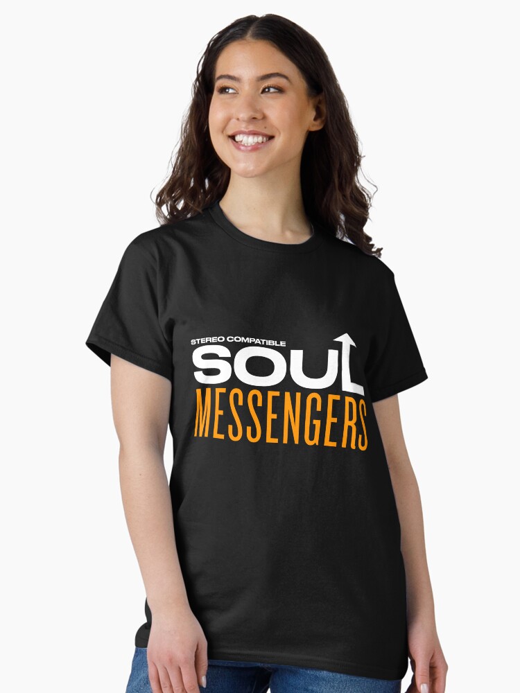 Thumbnail 1 of 7, Classic T-Shirt, Soul Messengers - Stereo Compatible (White Text) designed and sold by Guitarmony.