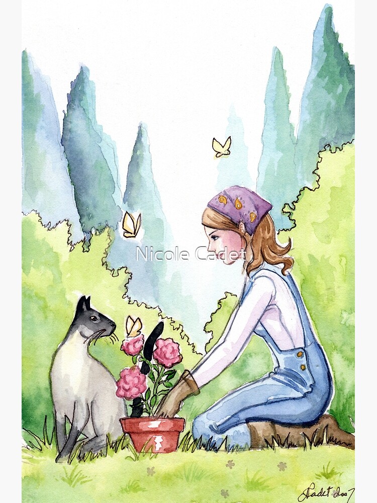 "Smell the flowers Cat painting" Canvas Print for Sale by