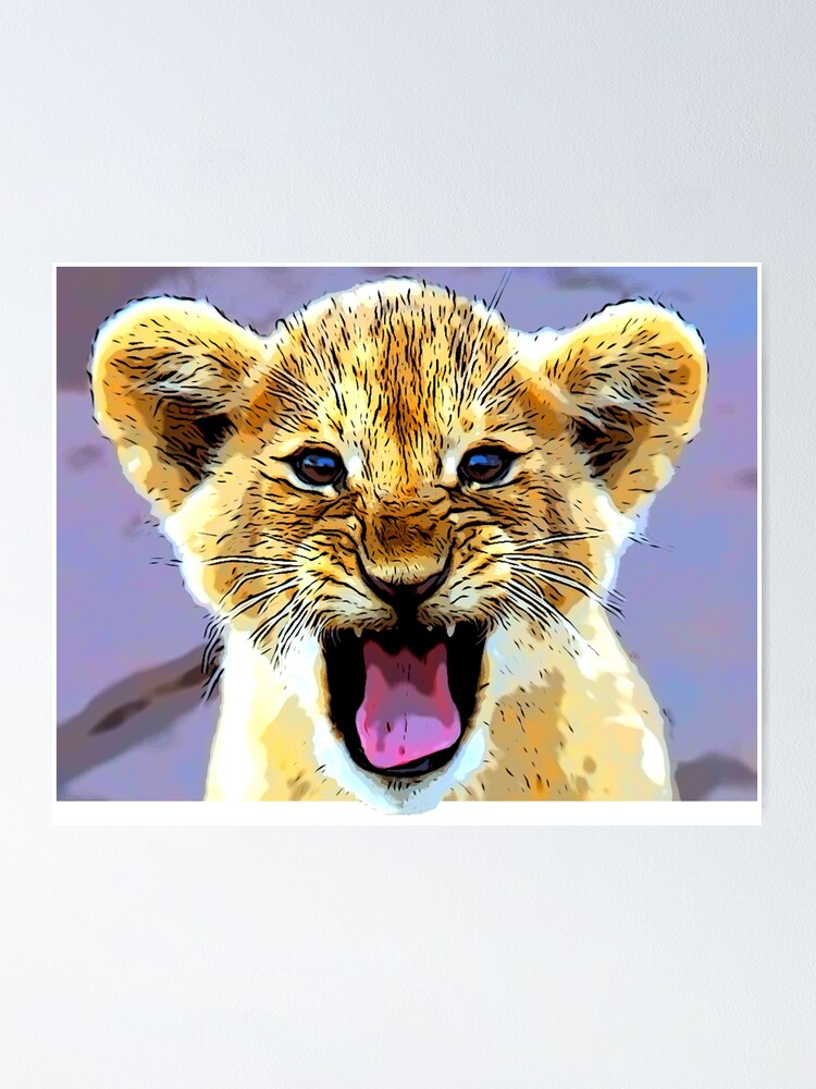 Baby Lion Lion Cub Roaring Lion Cub Head Poster By Astralia Redbubble