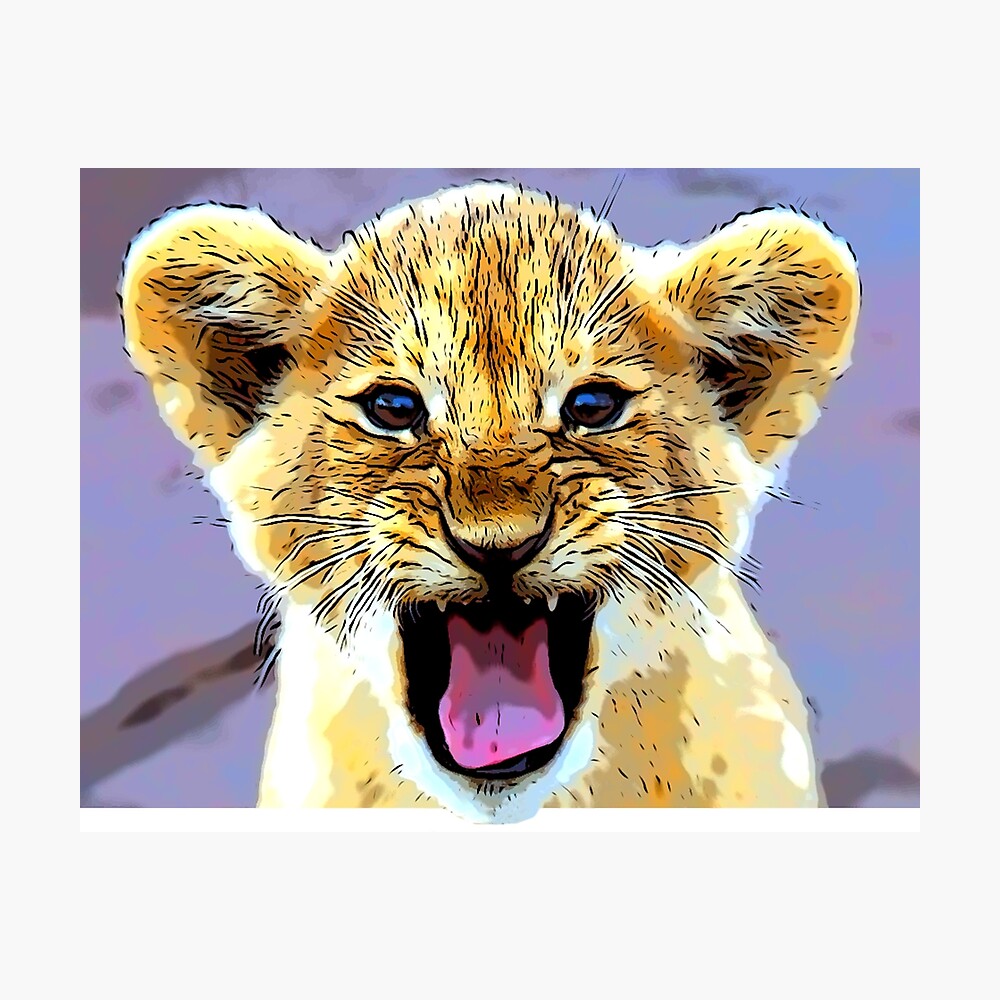 Poster Bebe Lion Lionceau Qui Rugit Tete De Lionceau Par Astralia Redbubble