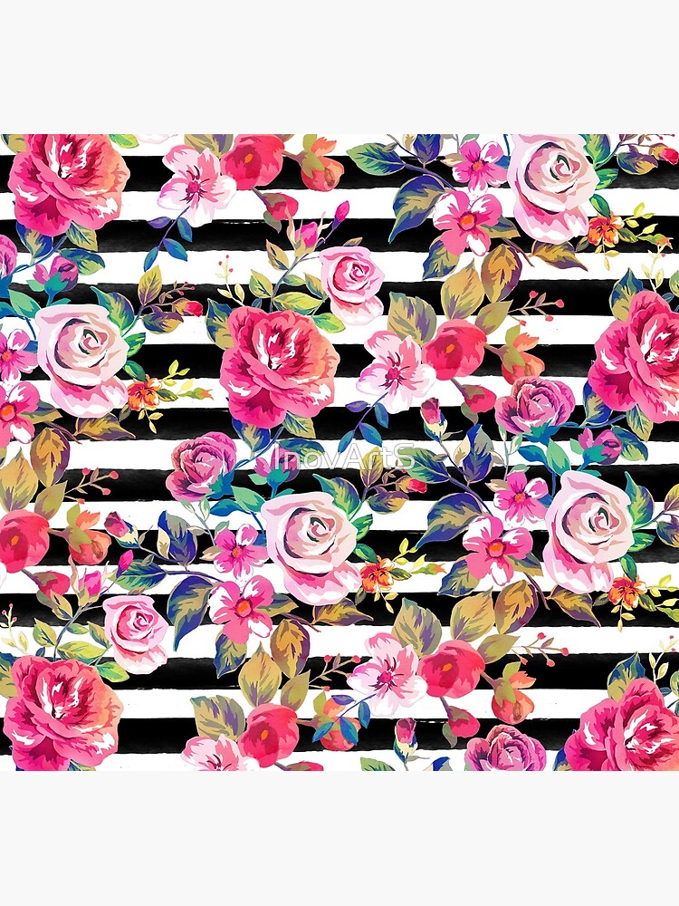 Cute spring floral and stripes watercolor pattern by InovArtS