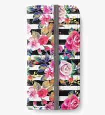 Vinilo o funda para iPhone Linda primavera floral y rayas patrón de acuarela