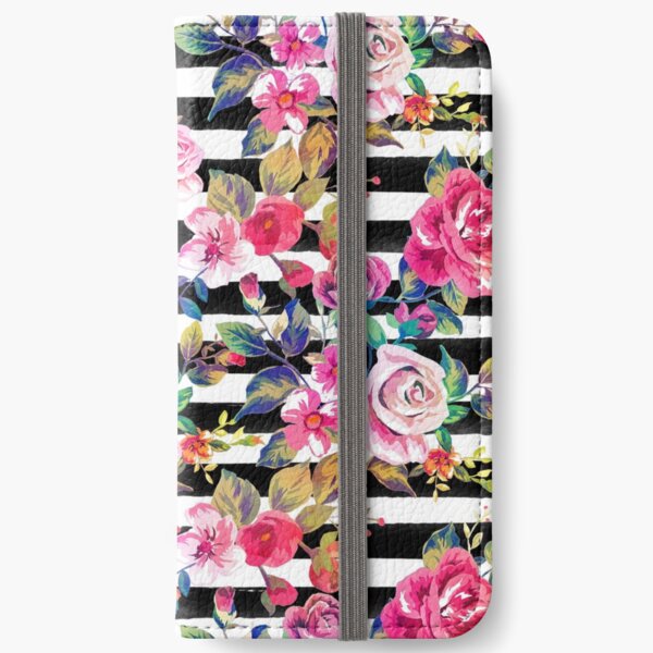 Cute spring floral and stripes watercolor pattern iPhone Wallet