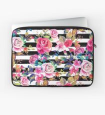 Netter Frühling Blumen- und Streifen-Aquarellmuster Laptoptasche
