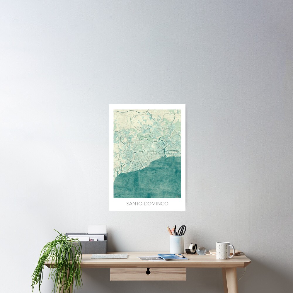 Santo Domingo Map Blue Vintage Poster
