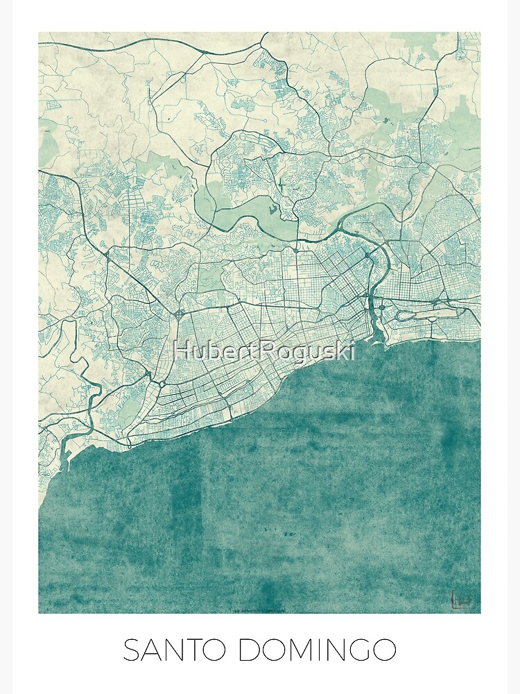 Santo Domingo Map Blue Vintage by HubertRoguski