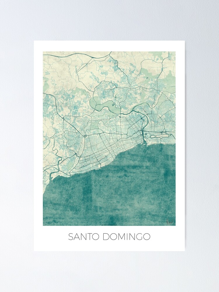 Alternate view of Santo Domingo Map Blue Vintage Poster