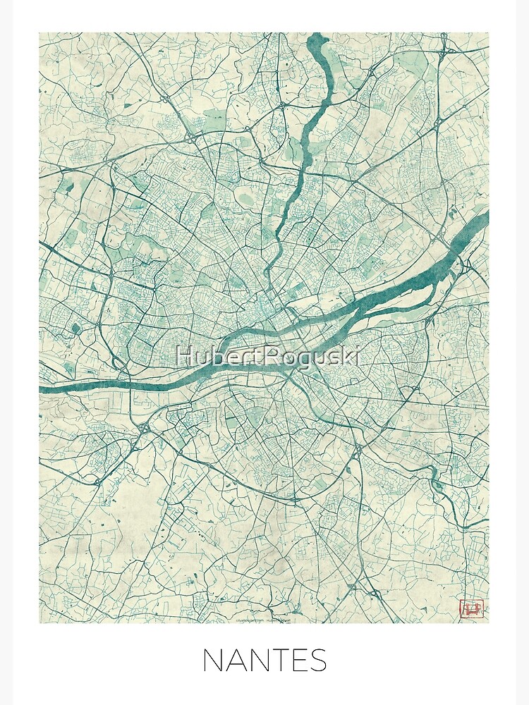 Nantes Map Blue Vintage by HubertRoguski