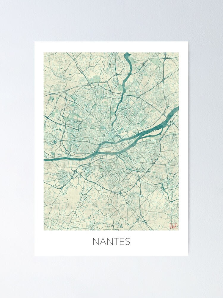 Alternate view of Nantes Map Blue Vintage Poster