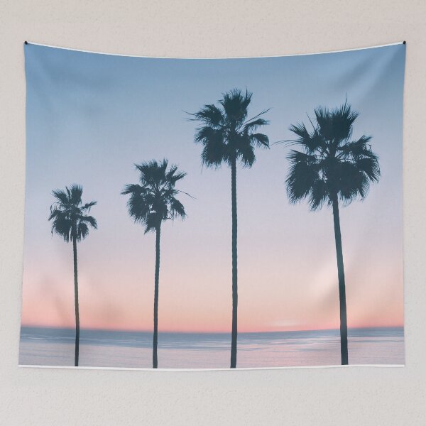 Item preview, Palm Tree Silhouettes Pink and Blue Tropical Sunset designed and sold by Wild Afterglow.