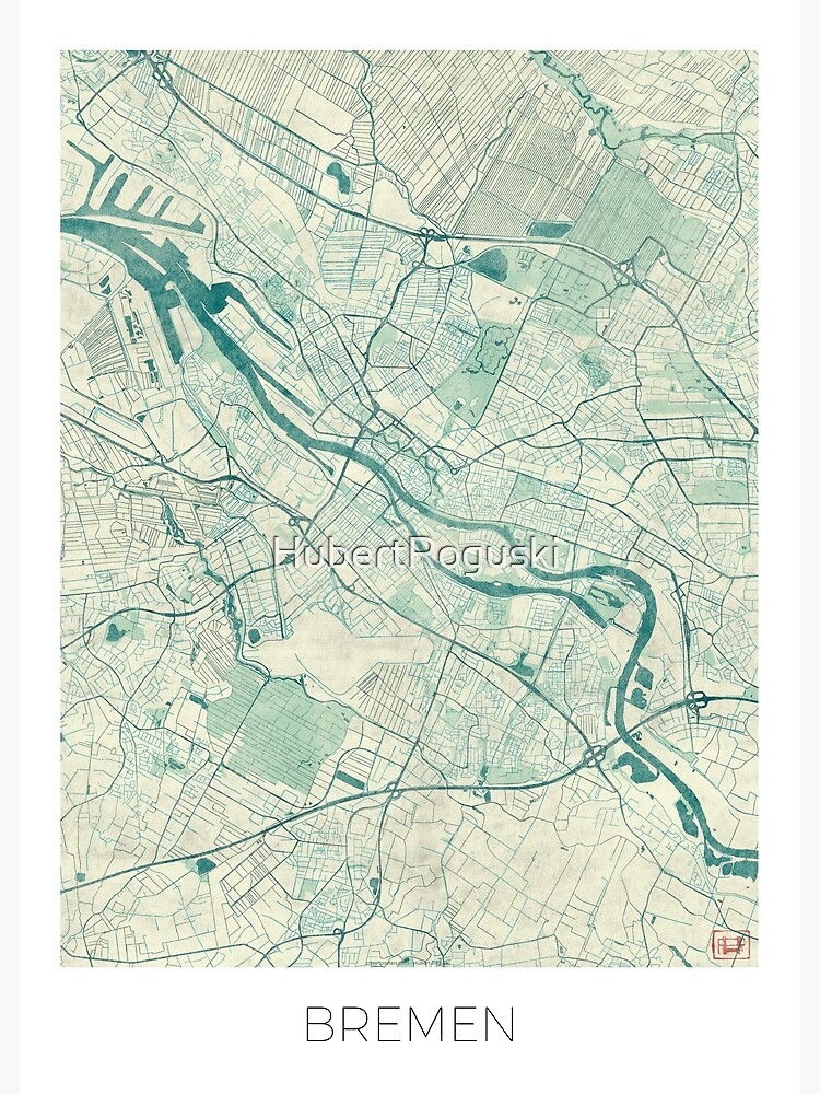 Bremen Map Blue Vintage by HubertRoguski