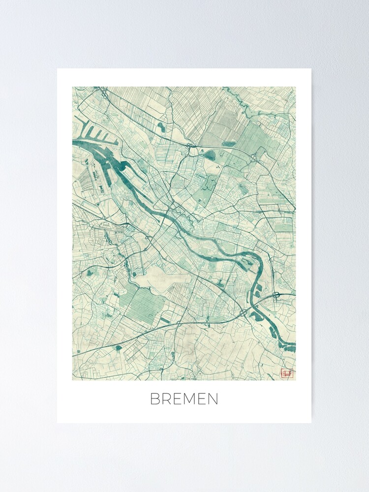 Alternate view of Bremen Map Blue Vintage Poster