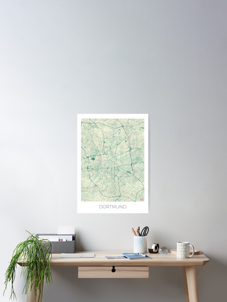 Thumbnail 1 of 3, Poster, Dortmund Map Blue Vintage designed and sold by HubertRoguski.