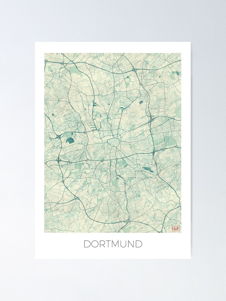 Thumbnail 2 of 3, Poster, Dortmund Map Blue Vintage designed and sold by HubertRoguski.