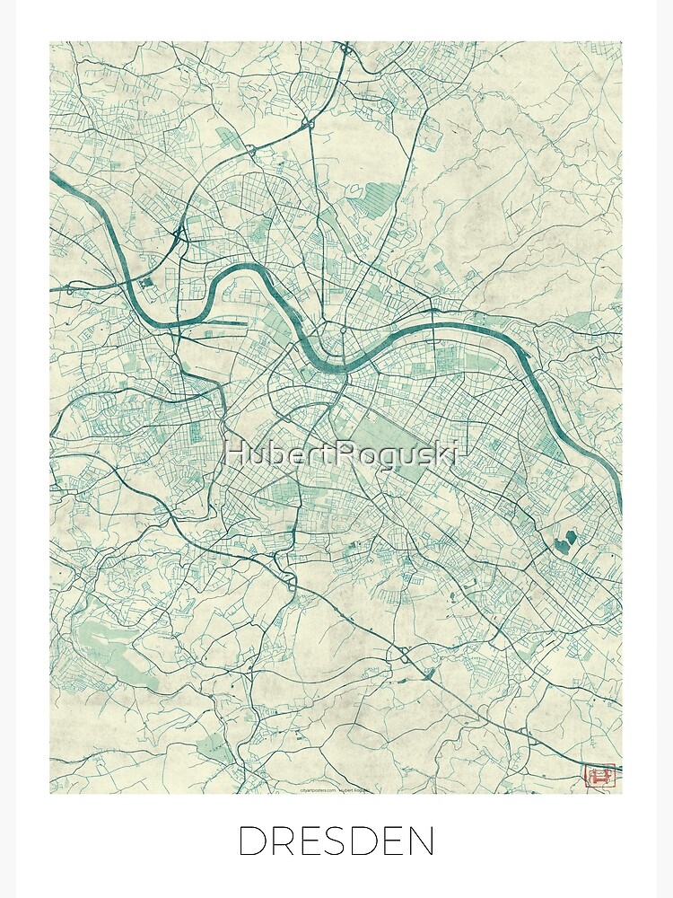 Dresden Map Blue Vintage by HubertRoguski