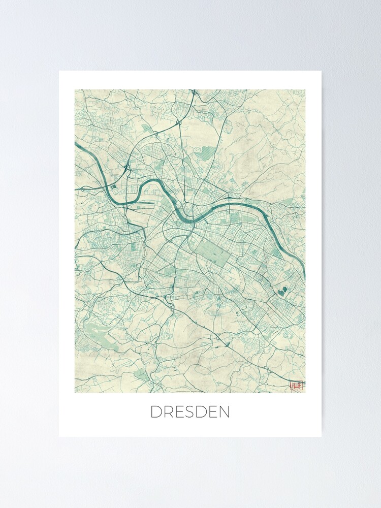 Alternate view of Dresden Map Blue Vintage Poster