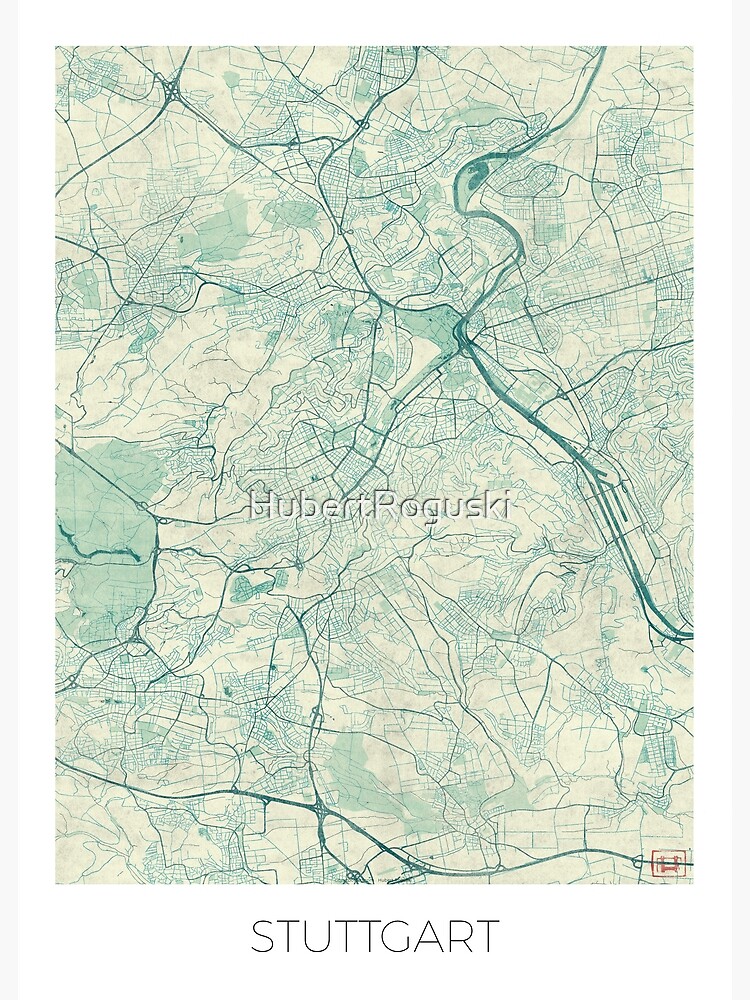 Stuttgart Map Blue Vintage by HubertRoguski