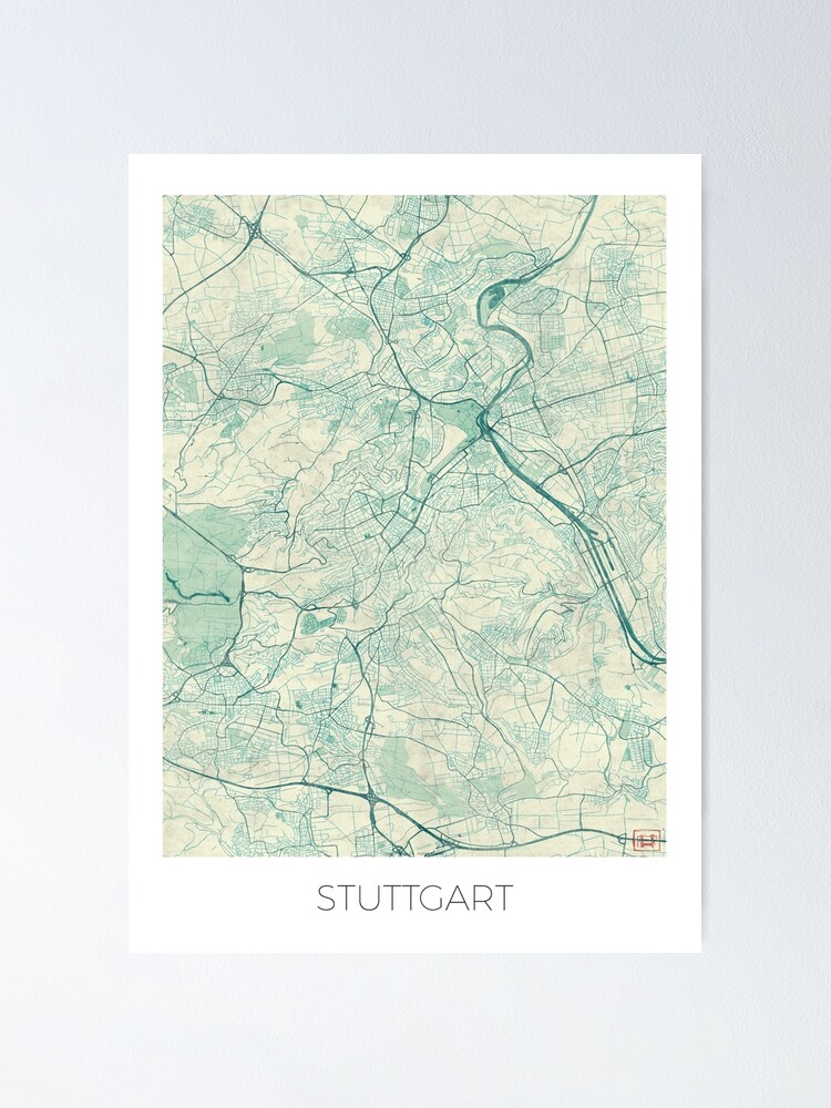 Alternate view of Stuttgart Map Blue Vintage Poster
