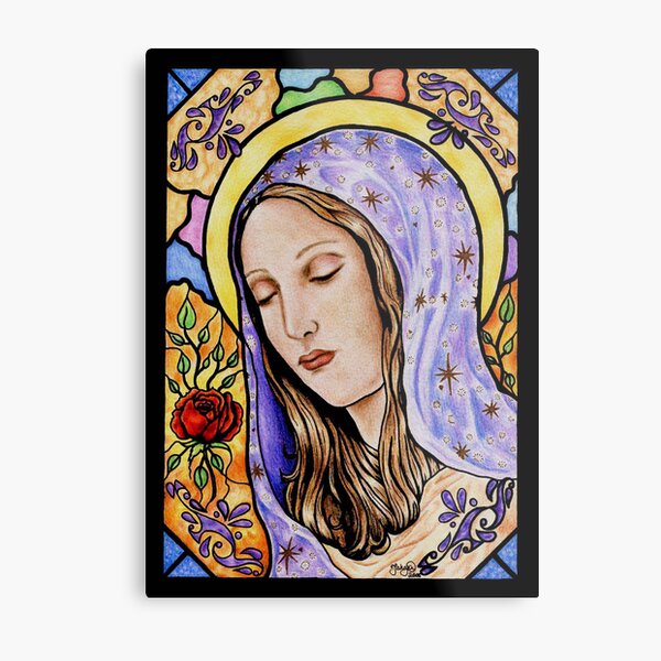 Holy Mother Stained Glass Metal Print
