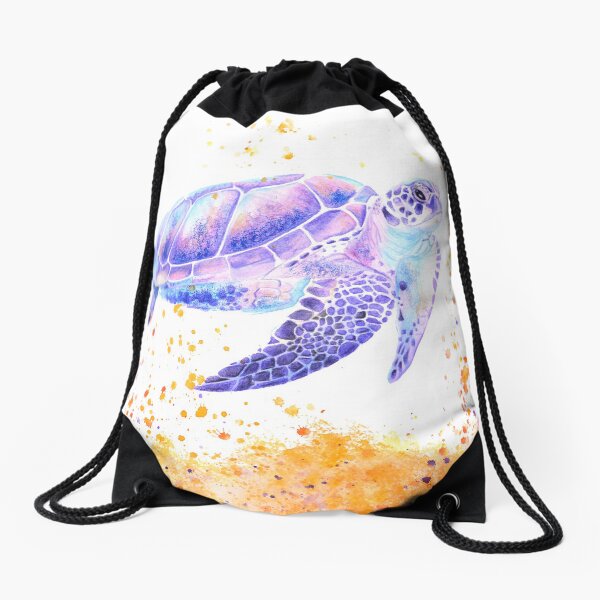 Tortue violette surréaliste à l'aquarelle Sac à cordon
