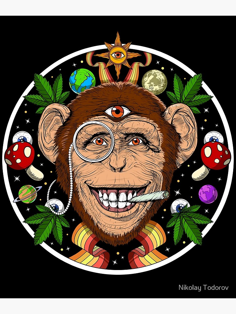 Psychedelic Monkey Stoner Postcard for Sale by Nikolay Todorov