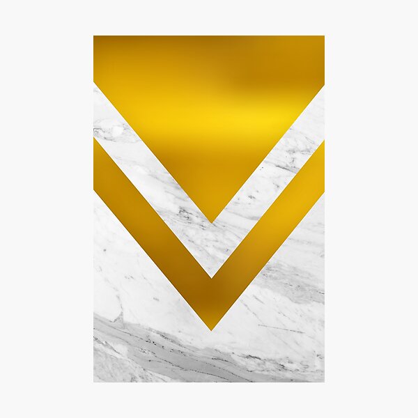 Gold Triangle Arrow on White Marble Photographic Print