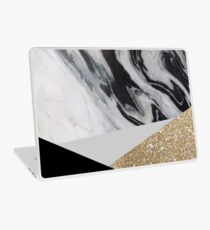 boho chic schwarz Gold Dreiecke weißer Marmor wirbelt Laptop Folie