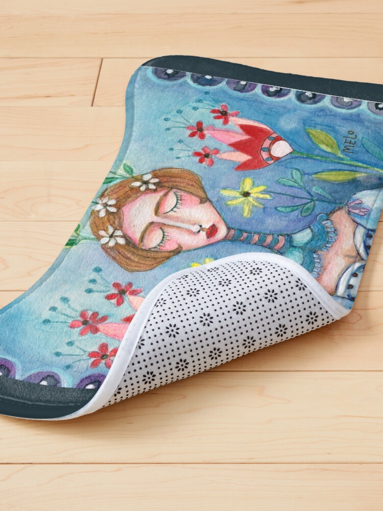 Alternate view of Girl Blue Frida Kahlo Floral Garden Plant Woman Meloearth Pet Mat