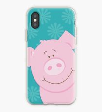 Cute Happy Pig - Aqua iPhone Case
