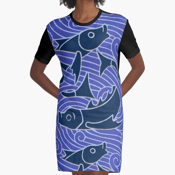 Artikel-Vorschau von Blauer Fisch, der Wellen schwimmt, die Kunstgrafikdesign schwimmen, designt und verkauft von antiqueart.