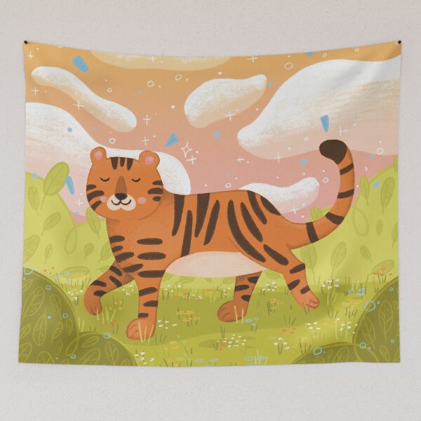 Item preview, Happy Tiger Illustrated Animal Print designed and sold by SleepyLilSloth.