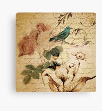 vintage bird roses floral botanical art Canvas Print