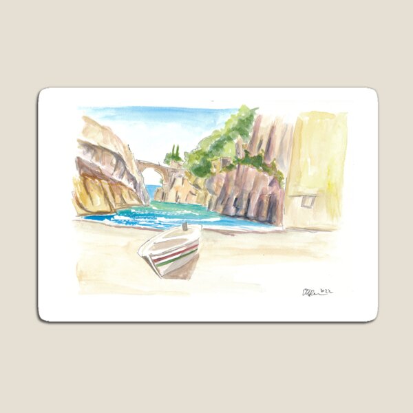Item preview, Fiordo Furore Serene Bay at Amalfi Coast with Boat and Swell designed and sold by artshop77.