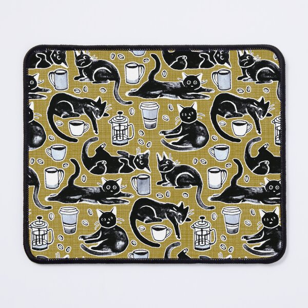 Item preview, Black Cats & Coffee on Mustard designed and sold by TigaTiga.