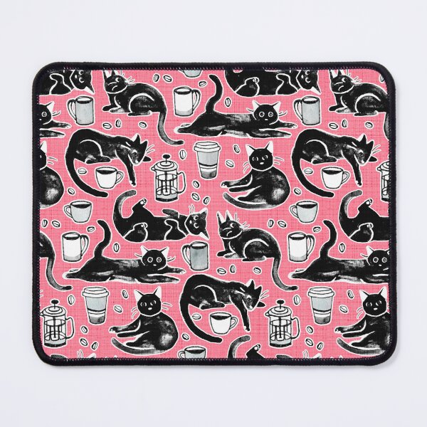Item preview, Black Cats & Coffee on Strawberry Pink designed and sold by TigaTiga.