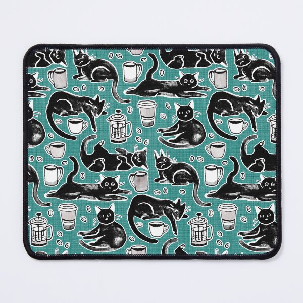 Item preview, Black Cats & Coffee on Teal designed and sold by TigaTiga.