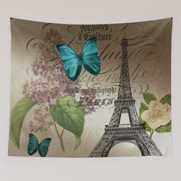 Item preview, cottagecore vintage paris eiffel tower butterfly lilac floral art  designed and sold by LEILA ART SPACE.