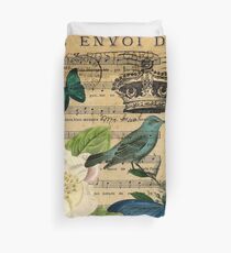 vintage Bird butterfly rose music notes Paris Duvet Cover