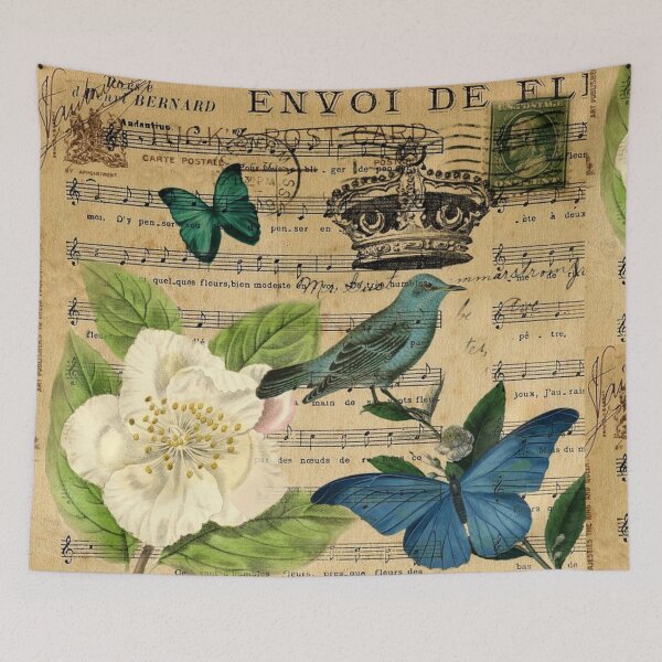 Item preview, cottagecore vintage Bird butterfly rose music notes Paris designed and sold by LEILA ART SPACE.