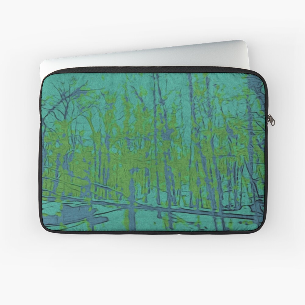 Nature Lovers Gift - Into the Woods - Teal Blue Green Abstract Nature Art Laptop Sleeve