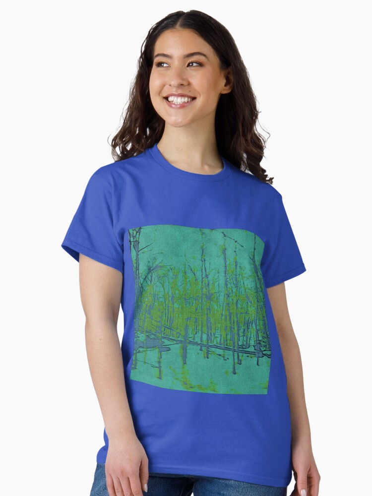 Thumbnail 2 of 7, Classic T-Shirt, Nature Lovers Gift - Into the Woods - Teal Blue Green Abstract Nature Art designed and sold by OneDayArt.