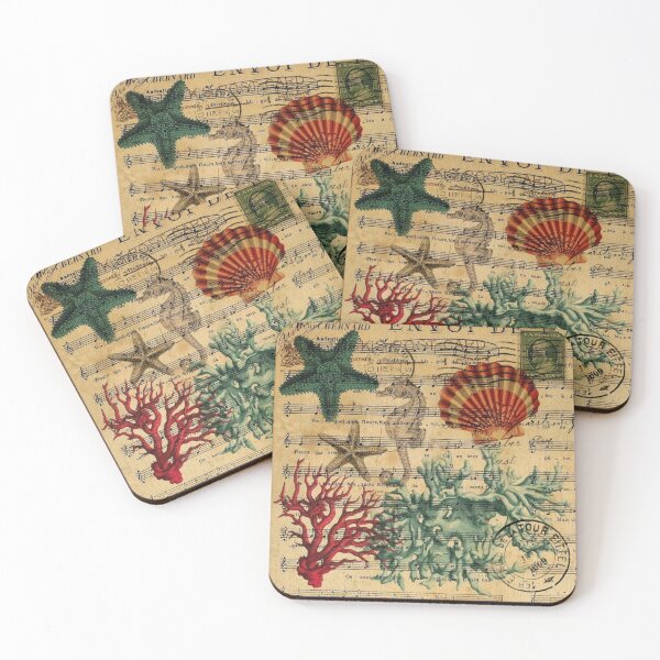 Item preview, cottagecore retro nautical ocean starfish coral seashells  designed and sold by LEILA ART SPACE.