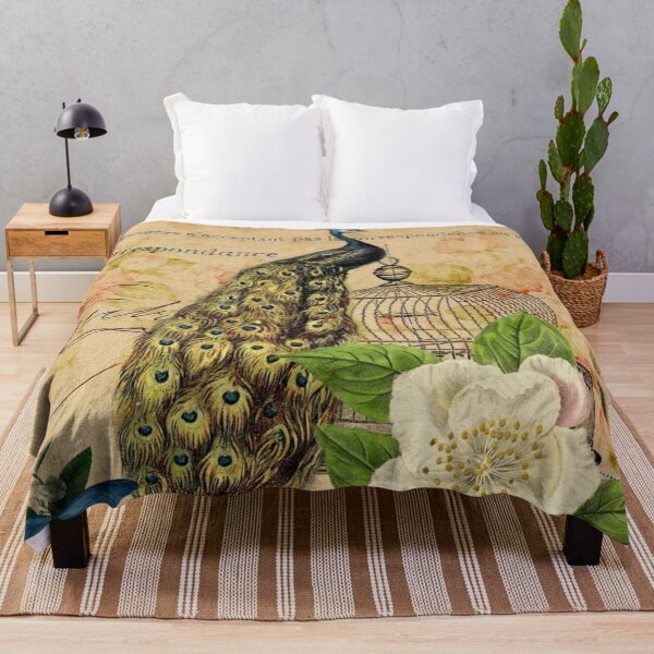 Item preview, cottagecore peacock white rose floral vintage botanical art designed and sold by LEILA ART SPACE.