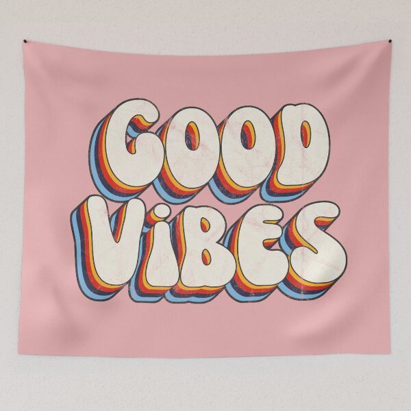 Item preview, Good Vibes 3D Extruded Bold Text Distressed Colorful Retro Script Typography designed and sold by Cawaiico.