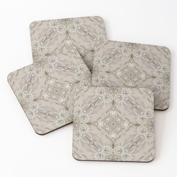 vintage Rhinestone pearl glamorous beige lace Coasters (Set of 4)