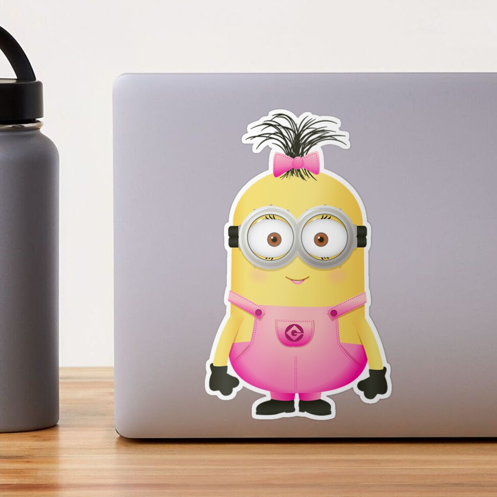 Pink Girl Minion Despicable Me Sticker, Minion Sticker, Laptop Sticker,  Water Bottle Sticker, Free Shipping, iPad Sticker, Binder Sticker, 